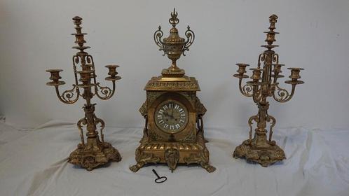 Schouwgarnituur Frans antiek klok 2 x 5-arms kandelaar koper, Antiek en Kunst, Antiek | Klokken, Ophalen