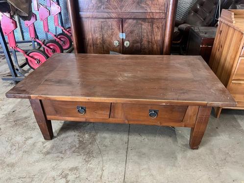 Massief Houten Salontafel met Lades, Huis en Inrichting, Tafels | Salontafels, Gebruikt, Minder dan 50 cm, 50 tot 100 cm, 100 tot 150 cm