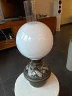 Oude Koperen Olielamp met Porseleinen Decoratie - Matador, Ophalen of Verzenden