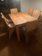 Eettafel met 6 rieten stoelen - Prima staat!, Ophalen, Bruin, Zo goed als nieuw, Vijf, Zes of meer stoelen