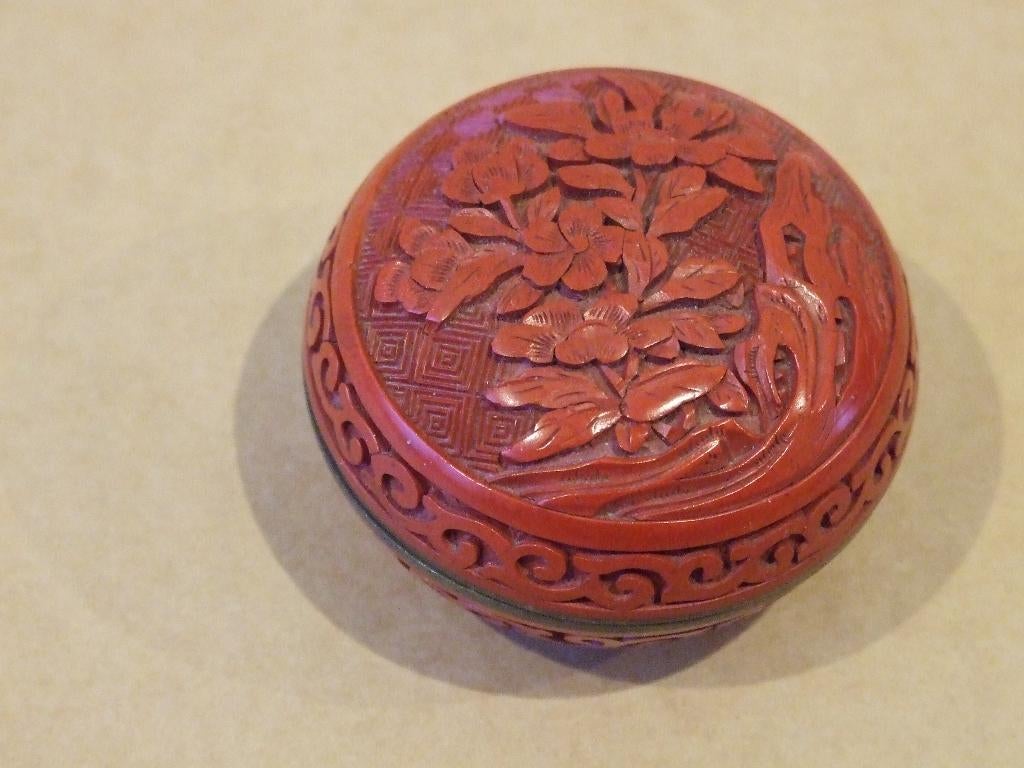 Prachtig koperen lakdoosje uit China Cinnaber lak, Ophalen of Verzenden