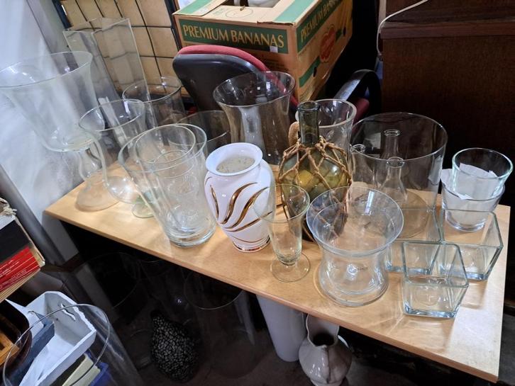 partij glazen vazen, Huis en Inrichting, Woonaccessoires | Vazen, Gebruikt, Overige kleuren, 50 tot 75 cm, Glas, Ophalen