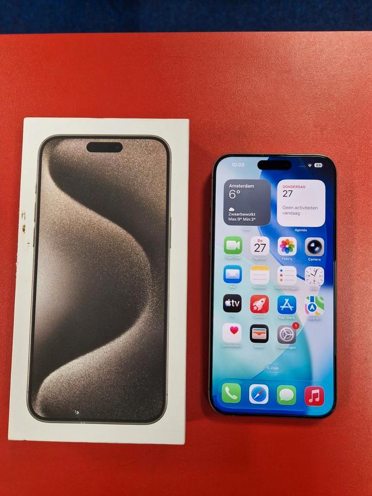 IPhone 15 Pro Max 256gb Natural izgst accu 88% €600,-, Telecommunicatie, Mobiele telefoons | Apple iPhone, Zo goed als nieuw, 256 GB