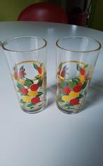 💐2 RETRO LIMONADE GLAZEN GEEL-ROOD-GROEN, Ophalen of Verzenden, Zo goed als nieuw
