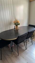 Zwart met gouden eettafel incl. 4 zwart velvet stoelen!, Huis en Inrichting, Tafels | Eettafels, Ophalen, Gebruikt, 50 tot 100 cm