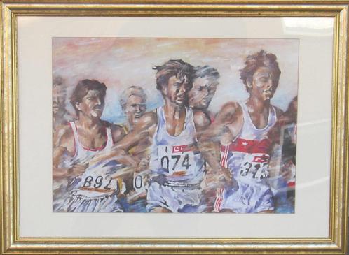 " Marathon  " ingelijste litho van Angelique vd Born , € 35, Sport en Fitness, Loopsport en Atletiek, Nieuw, Overige typen, Overige merken