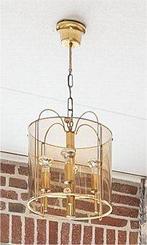 Vintage kroonluchter van messing en rookglas, Ophalen of Verzenden, Gebruikt, Glas