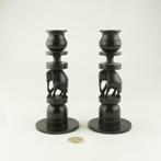 Vintage set van 2 ebbenhout olifant kandelaar houders, Ophalen of Verzenden