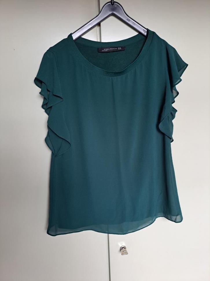 Donker groene voile  top, Kleding | Dames, Tops, Zo goed als nieuw, Maat 34 (XS) of kleiner, Groen, Zonder mouw, Verzenden