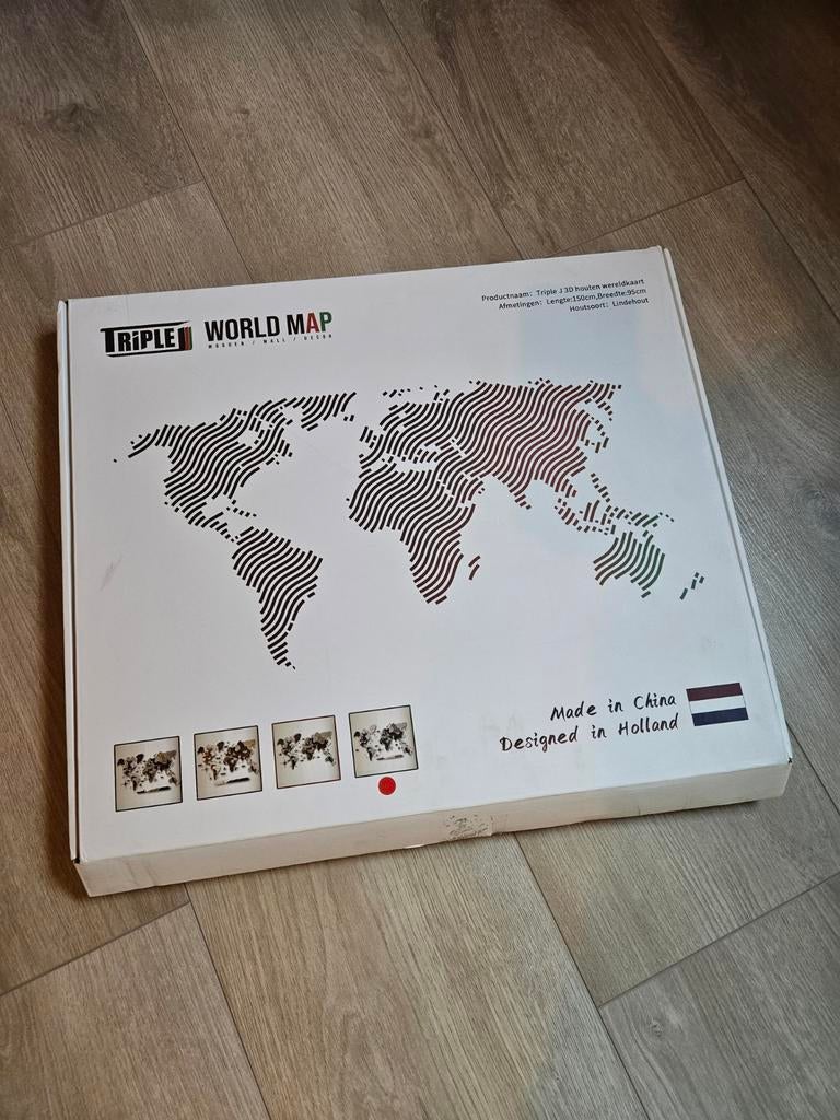 Houten Wereldkaart Triple World Map - Nieuwstaat!, Ophalen, Zo goed als nieuw