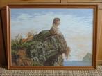 Geweven schilderij Meisje op de rots Sorrento Napels Palizzi, Antiek en Kunst, Ophalen