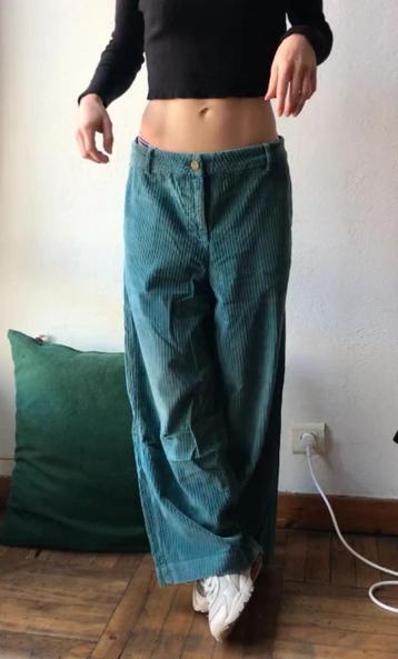 Wijde turqoise corduroy broek met lage taille 36  beschikbaar voor biedingen