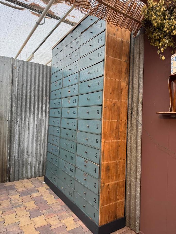 Robuust, Ladekast, Grenenhout, Eikenhout, Petrol-blue, 245 H, Huis en Inrichting, Kasten | Ladekasten, Gebruikt, 200 cm of meer