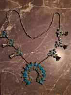 Navajo squash blossom ketting vintage jaren 60, Sieraden, Tassen en Uiterlijk, Kettingen, Ophalen of Verzenden, Gebruikt, Blauw