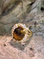Vergulde statement ring, Bruin, Met edelsteen, Nieuw, Ophalen of Verzenden