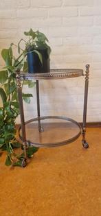 Ronde messing trolley / bar /serveerwagen met glasplaten, ja, Huis en Inrichting, Barren, Ophalen, Gebruikt