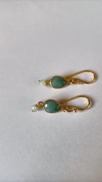 Fraaie zilver vergulde oorbellen met Amazoniet, Hangers, Verzenden, Nieuw, Met edelsteen