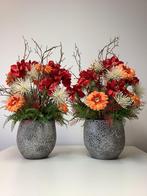 Vrolijk najaarsstuk in ronde stenen pot 70 hoog, Huis en Inrichting, Woonaccessoires | Kunstplanten en Kunstbloemen, Ophalen, Zo goed als nieuw