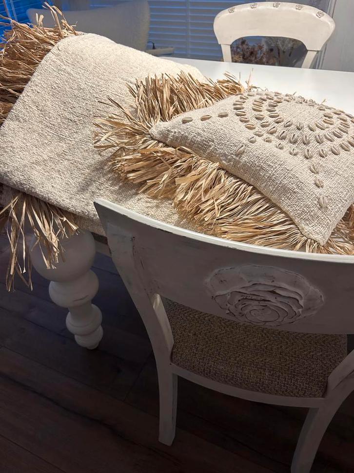 Linnen Plaid & Kussens - Boho Stijl, Huis en Inrichting, Woonaccessoires | Kussens, Nieuw, Beige, Vierkant, Ophalen of Verzenden