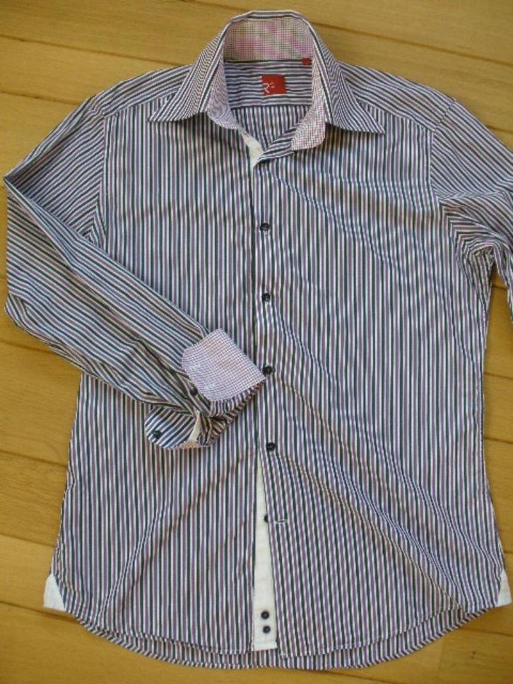 R2 bloes paars wit zwart streep maat 41- nieuw -, Kleding | Heren, Overhemden, Nieuw, Halswijdte 41/42 (L), Wit, Ophalen of Verzenden