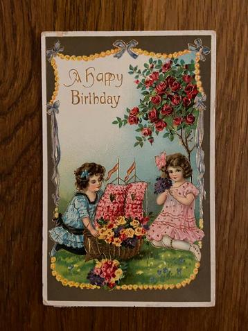 Oude ansichtkaart ansicht kaart verjaardag A Happy Birthday beschikbaar voor biedingen