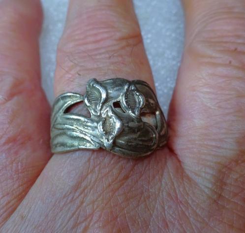 925 Zilveren ring Art Nouveau style floral, Sieraden, Tassen en Uiterlijk, Ringen, Gebruikt, Dame, 17 tot 18, Zilver, Zilver, Verzenden