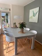 Mooie grijze massief houten eettafel, 210 cm lang!, Ophalen, Gebruikt, 100 tot 150 cm, Eikenhout