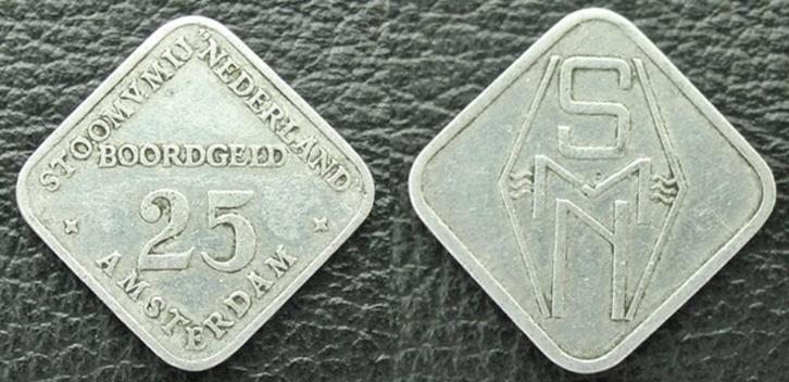 Serie 4 stuks Boordgeld SMN Amsterdam, Postzegels en Munten, Penningen en Medailles, Overige materialen, Nederland, Verzenden