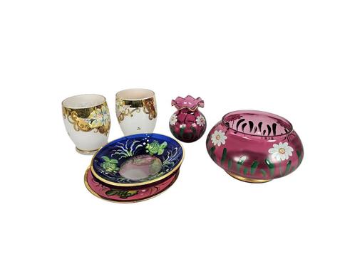 Boheems glas - Moser stijl - handbeschilderd - emaillen, Antiek en Kunst, Antiek | Glas en Kristal, Ophalen of Verzenden