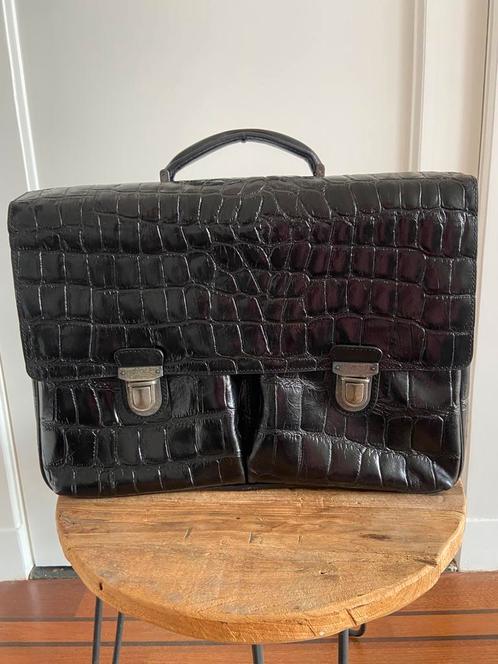 Boekentas Aktetas Laptoptas zwart leer, Sieraden, Tassen en Uiterlijk, Tassen | Schooltassen, Zo goed als nieuw, Aktetas of Boekentas