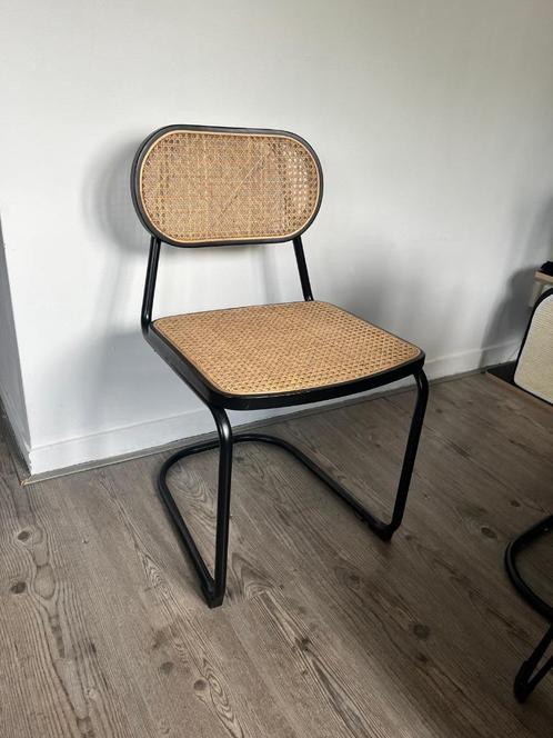 4x Eetkamer stoel Leora - Riet en Zwart - 83x47x55, Huis en Inrichting, Stoelen, Gebruikt, Vier, Hout, Metaal, Zwart, Ophalen