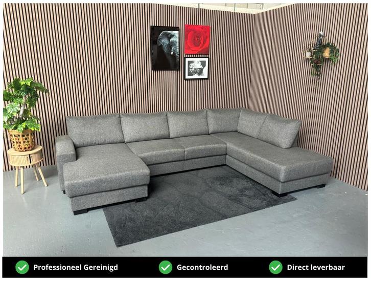 GRATIS LEVERING U-Bank Donkergrijs 340x210x150 REFURBISHED, Huis en Inrichting, Banken | Bankstellen, Zo goed als nieuw, Hoekbank