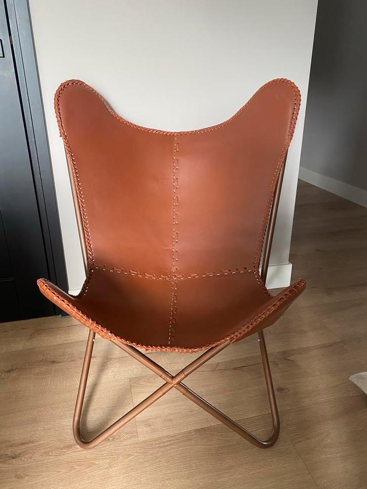 Leren Vlinderstoel, Huis en Inrichting, Stoelen, Nieuw, Eén, Leer, Bruin, Ophalen of Verzenden