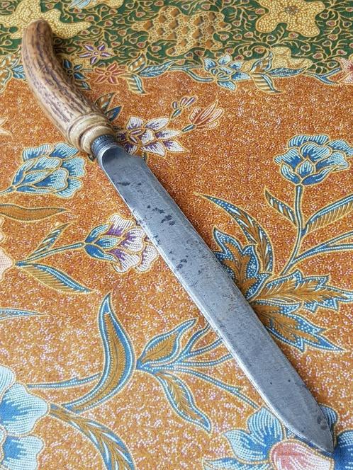 Mooi antiek vleesmes uit Engeland met gewei en zilver 40 cm., Antiek en Kunst, Antiek | Bestek, Ophalen of Verzenden