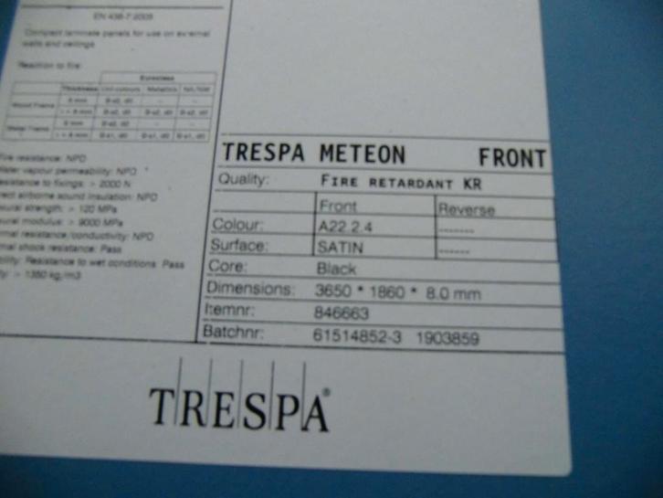 Aantal platen trespa nieuw A22.2.4 (nr116), Doe-het-zelf en Verbouw, Overige Doe-het-zelf en Verbouw, Nieuw, Ophalen