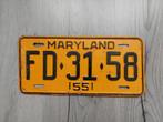 Kentekenplaat Maryland USA 1955 Nummerplaat Nummerbord, Ophalen of Verzenden, Gebruikt, Auto's