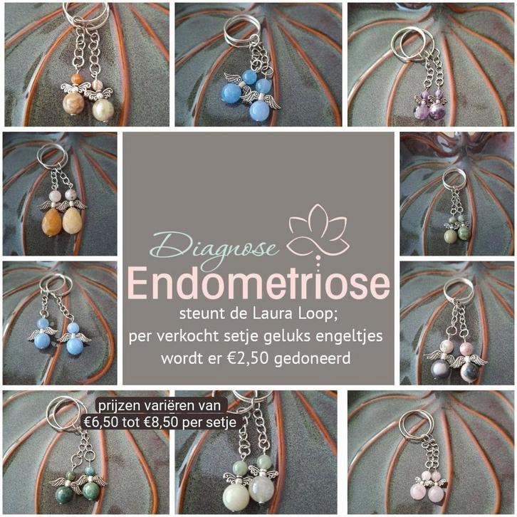 Sleutel-tashanger geluks engeltjes setje, Sieraden, Tassen en Uiterlijk, Bedels, Zo goed als nieuw, Overige merken, Edelsteen