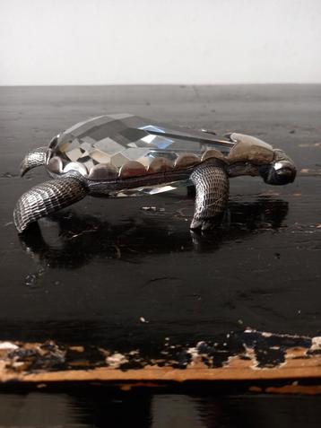 Zeldzame vintage kristallen schildpadsculptuur, verzilverd beschikbaar voor biedingen