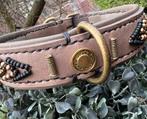 Luxe Halsband taupe leer nappa voering zwart goud deco 40-47, Ophalen of Verzenden