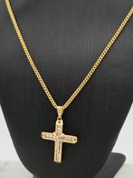 14 karaat goud vossenstaart ketting met kruis hanger nieuw, Met hanger, Nieuw, Ophalen of Verzenden, Nvt