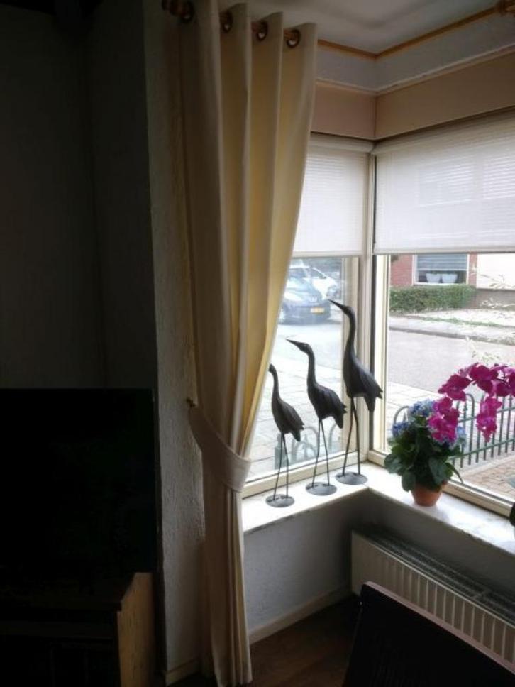 Beige (sier)overgordijnen compleet, Huis en Inrichting, Stoffering | Gordijnen en Lamellen, Gebruikt, 200 cm of meer, 100 tot 150 cm