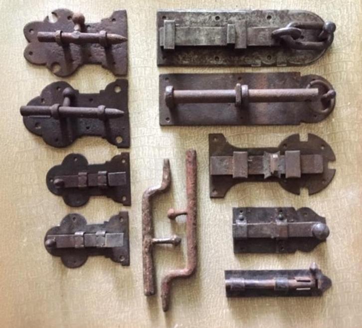 Antieke scharnieren schuif deurklopper / oog gesmeed sloten, Doe-het-zelf en Verbouw, Hang- en Sluitwerk, Gebruikt, Schuif of Grendel