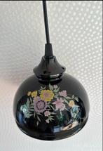 Vintage Zwarte Glazen Hanglamp met Bloemen, Ophalen of Verzenden, Gebruikt, Glas, Minder dan 50 cm