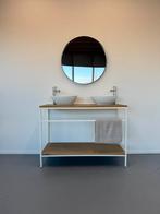 Badkamermeubel staal met massief eiken wit, Ophalen, 100 tot 150 cm, Nieuw, Minder dan 100 cm