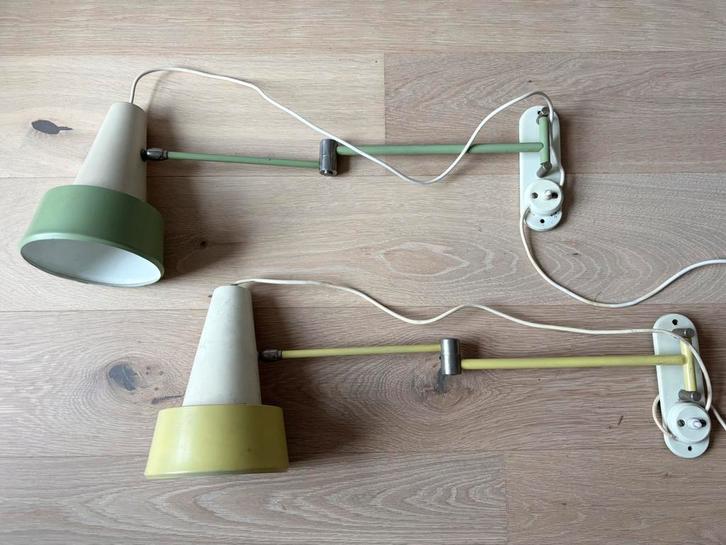 2x vintage, Dutch design wandlamp met knikarm, jaren 60, Huis en Inrichting, Lampen | Wandlampen, Gebruikt, Metaal, Ophalen of Verzenden