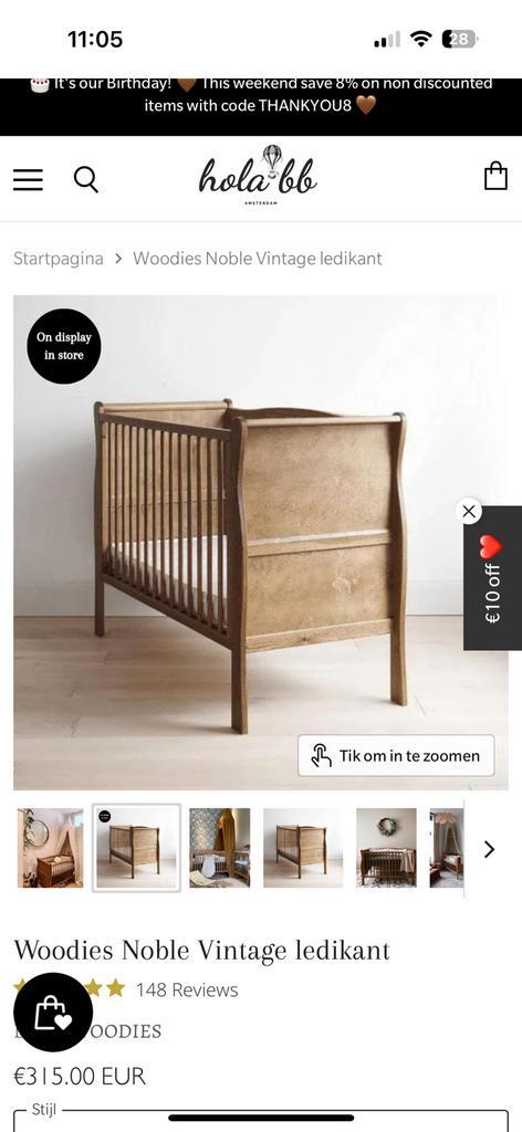 Woodies nobel vintage ledikant, Kinderen en Baby's, Kinderkamer | Beddengoed, Gebruikt, Wit, Jongetje of Meisje, Ophalen