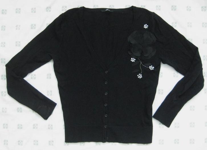 HEMA zwart vest met corsage van bloem en pailletten, mt M, Kleding | Dames, Truien en Vesten, Zo goed als nieuw, Maat 38/40 (M)