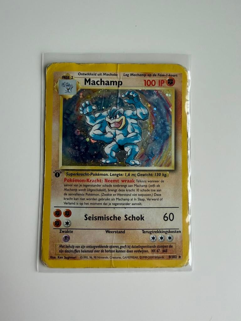 Machamp 8 - holo first edition NL, Hobby en Vrije tijd, Verzamelkaartspellen | Pokémon, Ophalen of Verzenden, Gebruikt, Losse kaart
