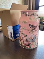 Vaas melkbus roze bosvogels heinen delfts blauw, Huis en Inrichting, Woonaccessoires | Vazen, Blauw, Aardewerk of Porselein, Nieuw