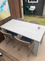 Buitentafel .van steigerhout met 4 Stoelen., Ophalen, Gebruikt, Rechthoekig, Hout